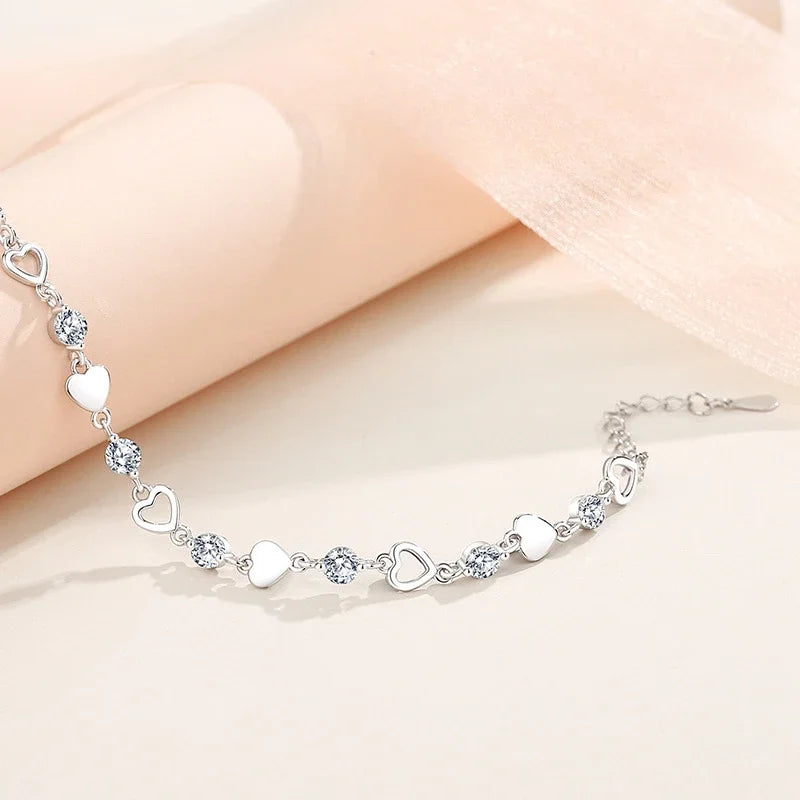 925 Sterling Silver Heart Shaped Bracelet for Women Retro Korean Versatile Zircon Charm Bracelets Original Party Jewelry Gifts