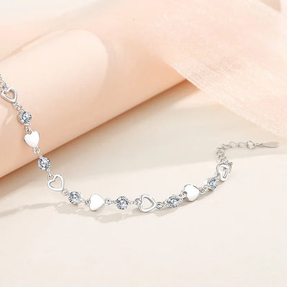 925 Sterling Silver Heart Shaped Bracelet for Women Retro Korean Versatile Zircon Charm Bracelets Original Party Jewelry Gifts