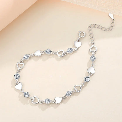 925 Sterling Silver Heart Shaped Bracelet for Women Retro Korean Versatile Zircon Charm Bracelets Original Party Jewelry Gifts