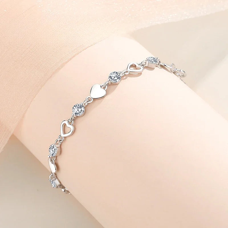 925 Sterling Silver Heart Shaped Bracelet for Women Retro Korean Versatile Zircon Charm Bracelets Original Party Jewelry Gifts