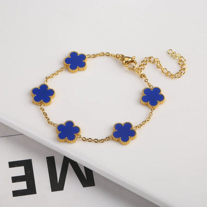 Adjustable New Design Gold Plated Stainless Steel 316L Plant Flower Bracelet with Five Leaf Petals Women'S Luxury Gifts Clover