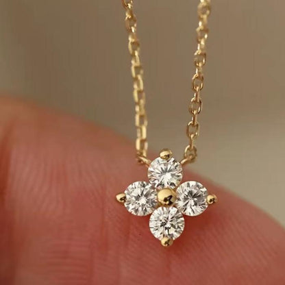 Solid 925 Sterling Silver Zircon Flower Diamond Pendant Necklace Dainty Simple Gold Necklace for Women Wedding Party