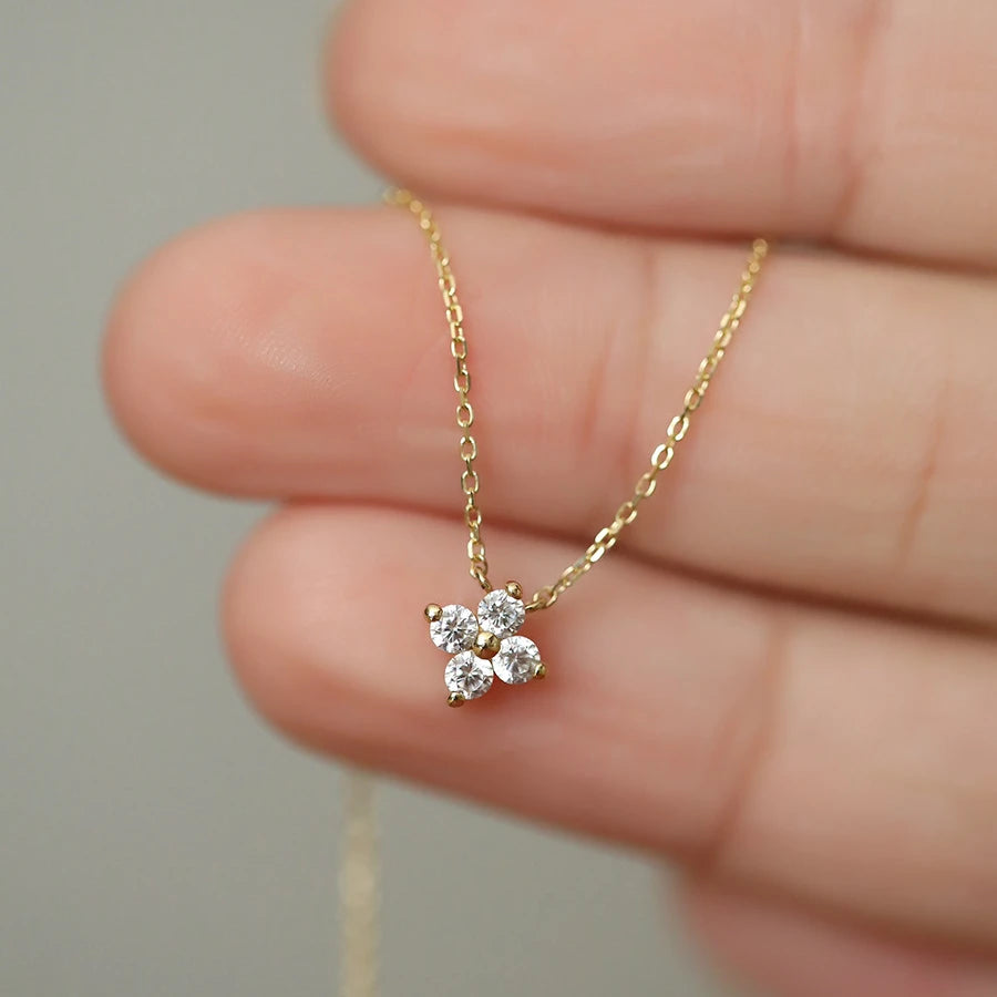 Solid 925 Sterling Silver Zircon Flower Diamond Pendant Necklace Dainty Simple Gold Necklace for Women Wedding Party