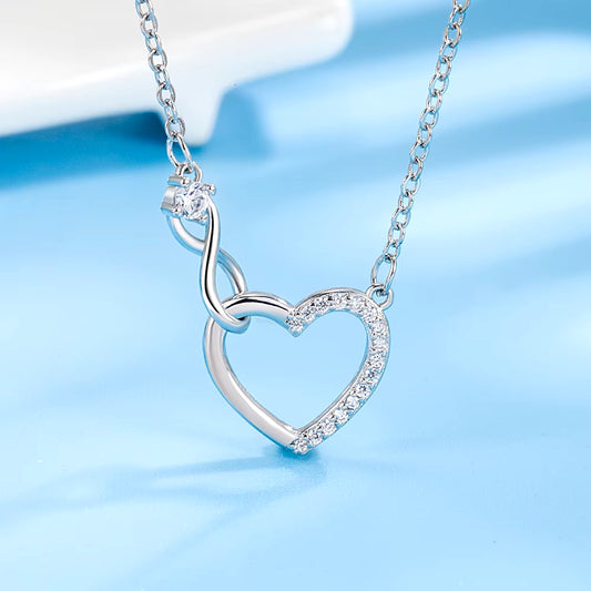 925 Sterling Silver Zircon Heart Interlocking Necklaces for Women Luxury Quality Jewelry Gift Female Gaabou